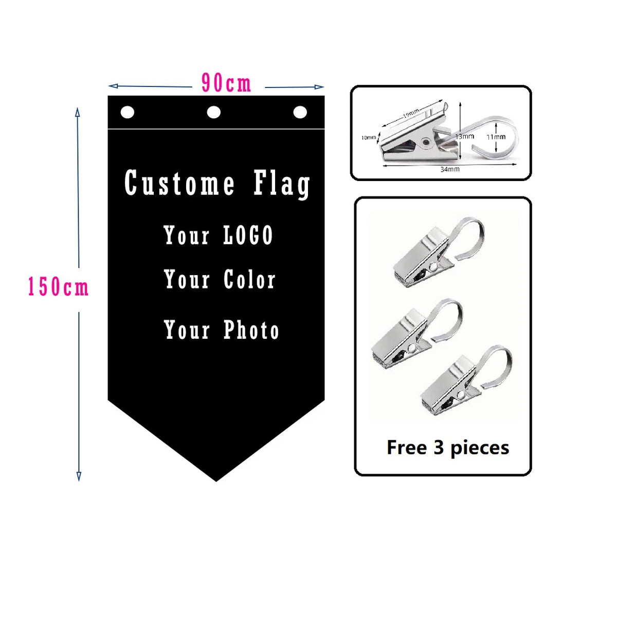 drapeau personnalisable 90x150cm noir uni classique hd digital printing polyester