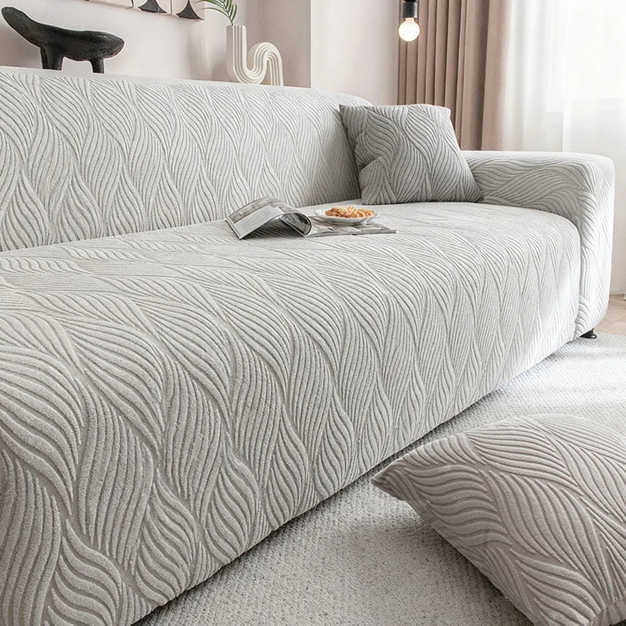 housses canapé jacquard rayées moderne polyestère lavable beige gris vert olive four seasons