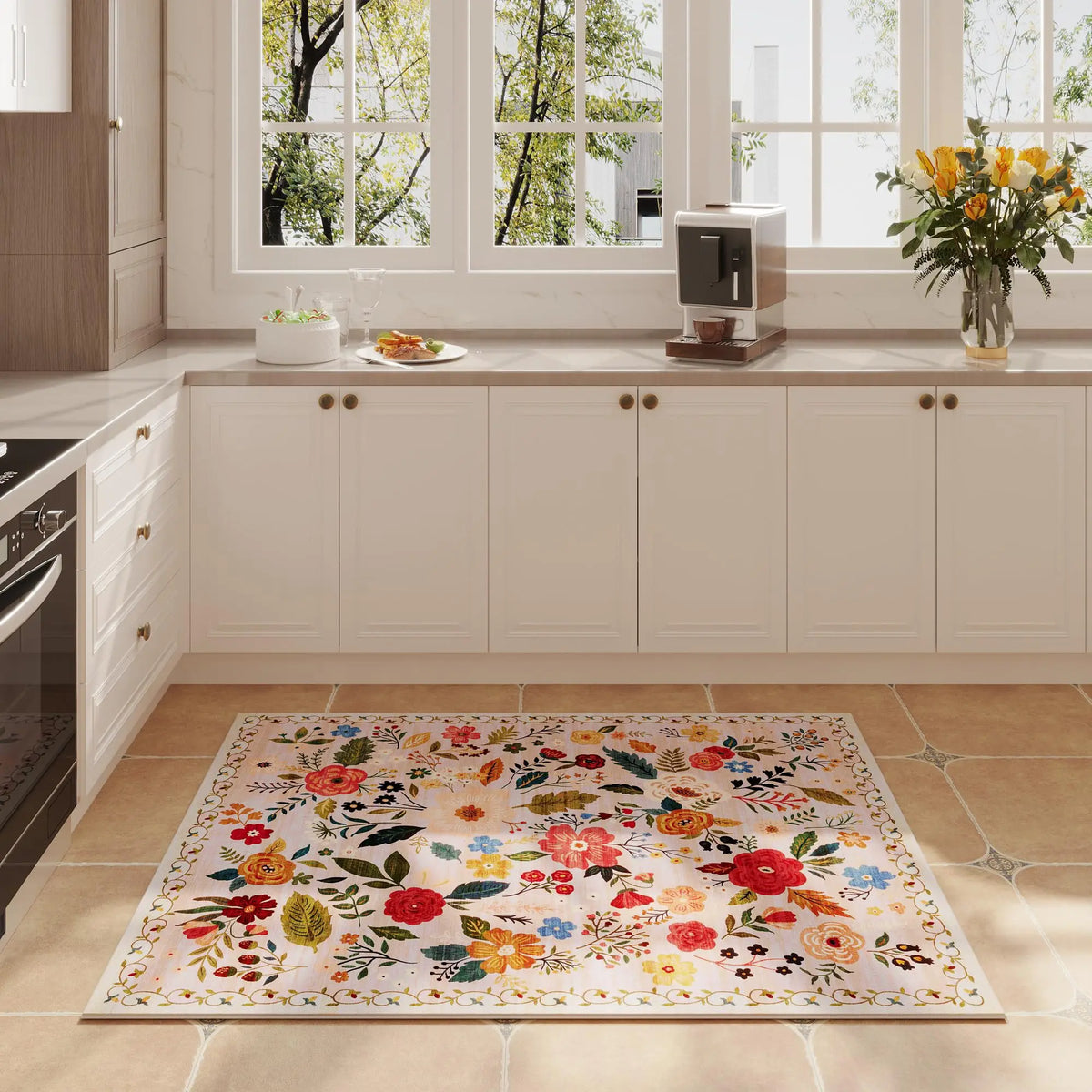 tapis porte intérieur motif fleurs colorées moderne lavable antidérapant entrée maison couloir