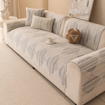 housse canapé chenille beige rayures horizontales moderne élégante coussins décoratifs anti dérapant