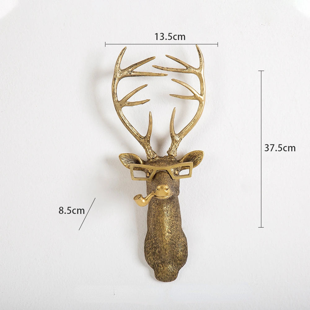 pendentif tête cerf doré résine décorative moderne fourrure chaîne accessoire mur fixations