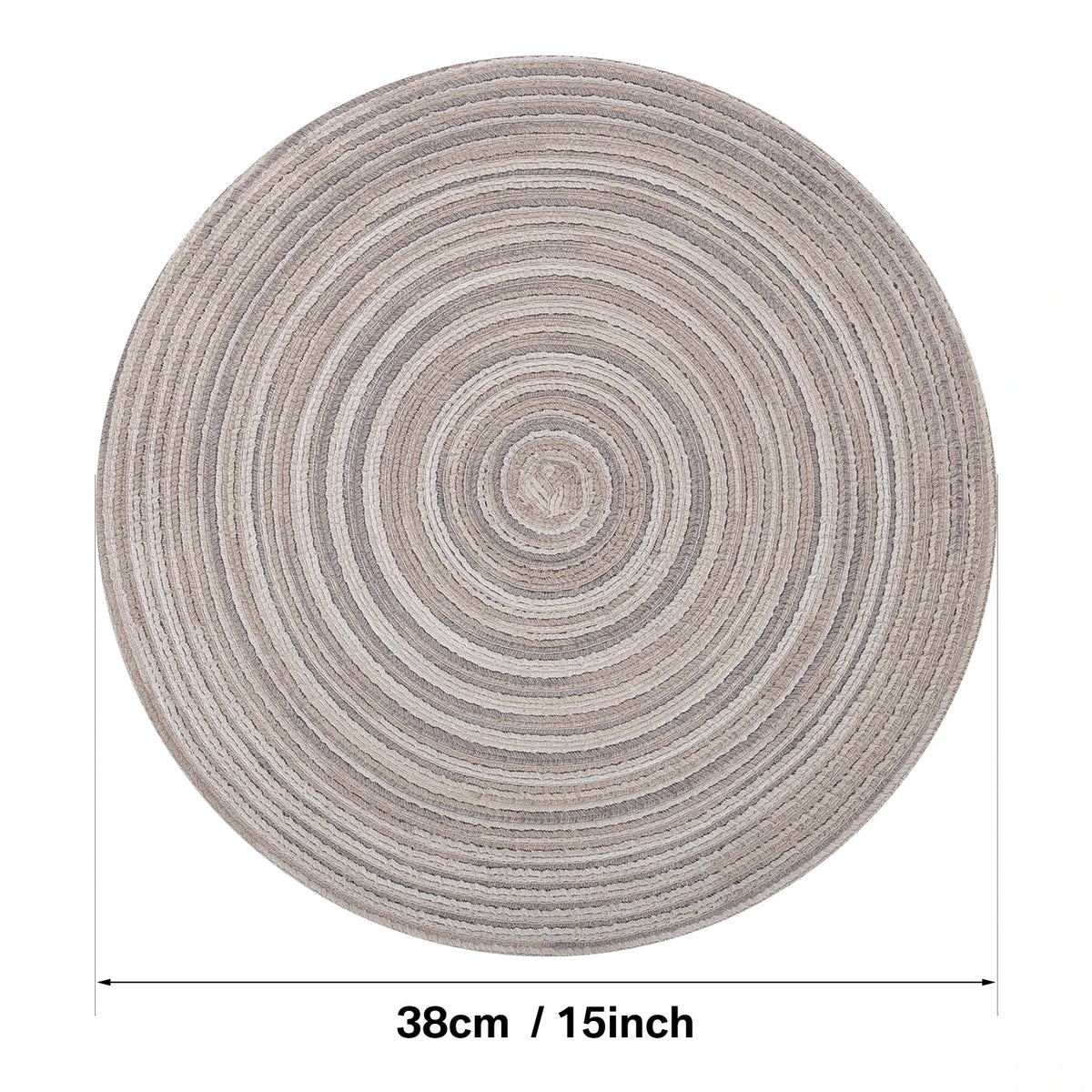 tapis table tissés main moderne rayures concentriques bleu marine beige gris vert orange respectueux