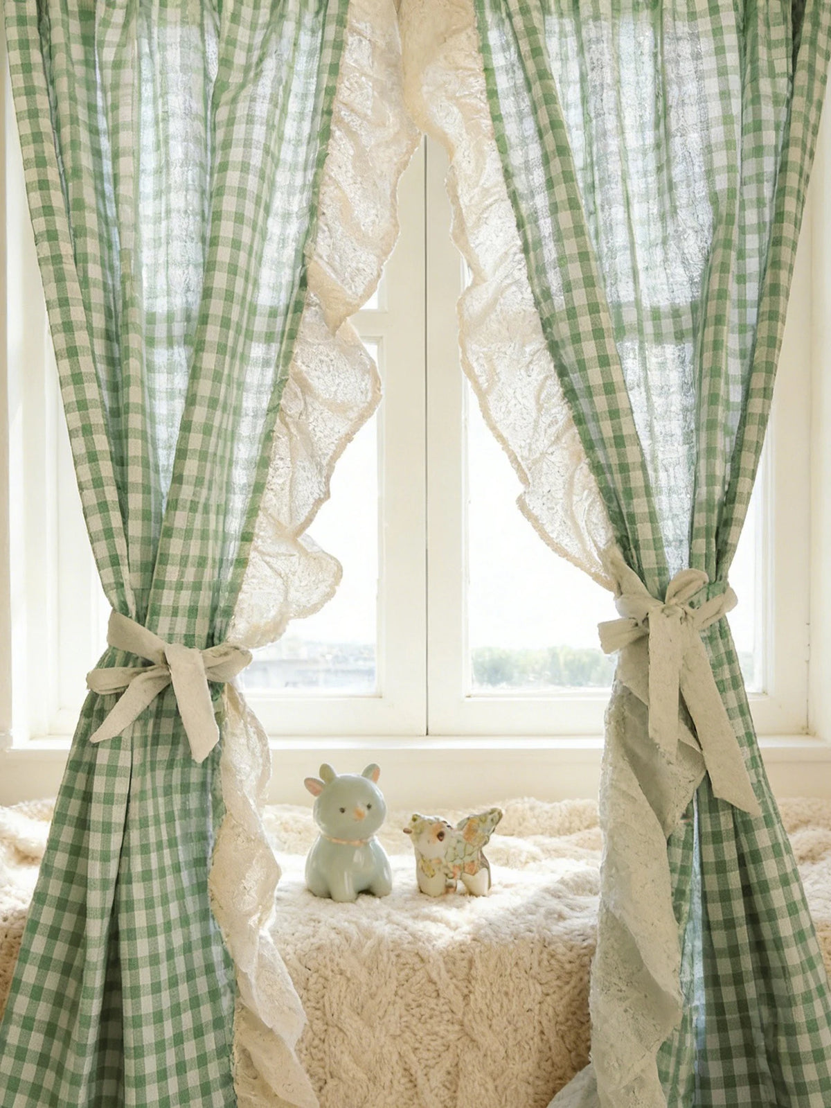 rideaux vert clair blanc carreaux opaques classiques fenetre deco farmhouse