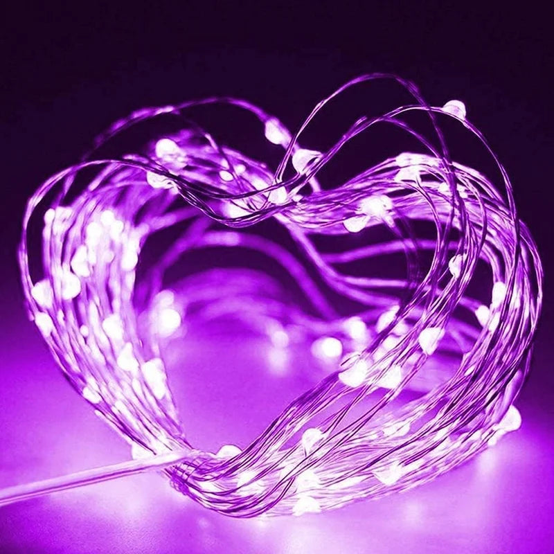 guirlande lumineuse led fil cuivre usb violet vert moderne décoration noël anniversaire chambre salon