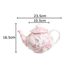 tasse céramique porcelaine ange feuilles rose blanc classique théière soucoupe couvercle