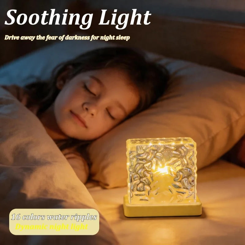 veilleuse lampe table transparente jaune relief vagues moderne télécommande echangement couleur led décoration chambre