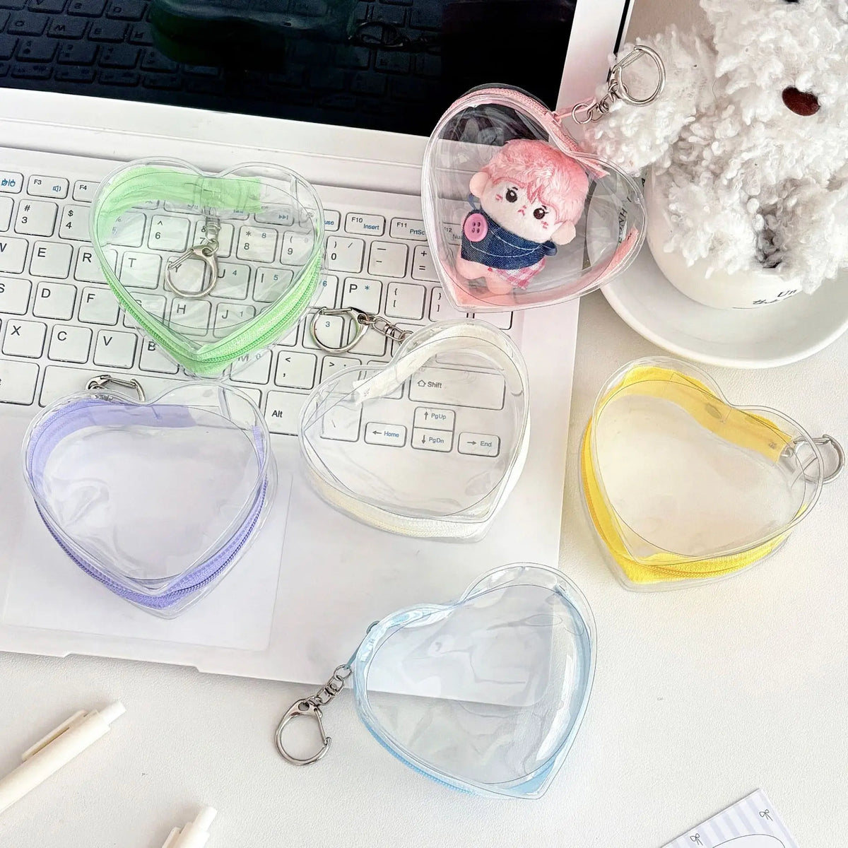 boîte transparente pvc marbrée coeurs plastique anneau métallique rangement poupées couleurs transparentes moderne minimaliste