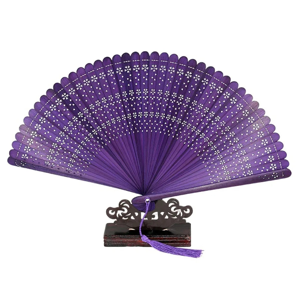 éventails pliants traditionnels motifs floraux rouge bleu violet noir vert marron étuis rangement clips