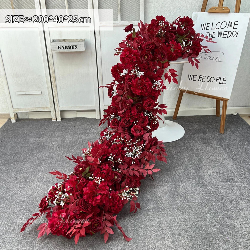 guirlande florale moderne rose blanche rouge violet bleu feuilles vertes décoration mariage anniversaireintérieur