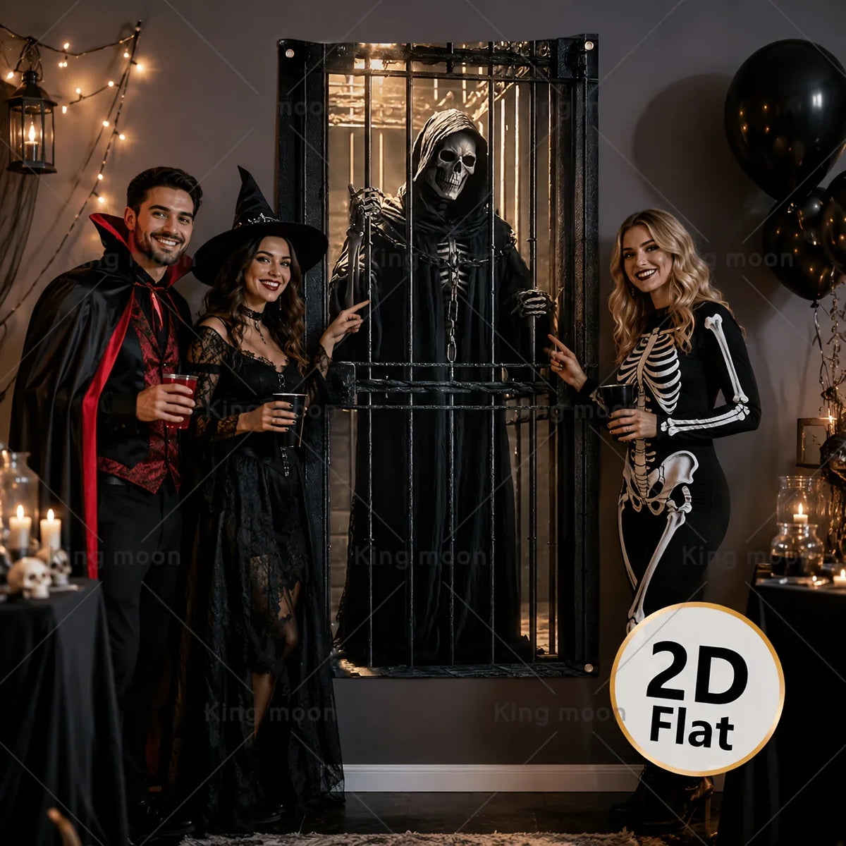 décoration murale halloween gothique squelette grille métallique noir blanche opaques effrayanteintérieur