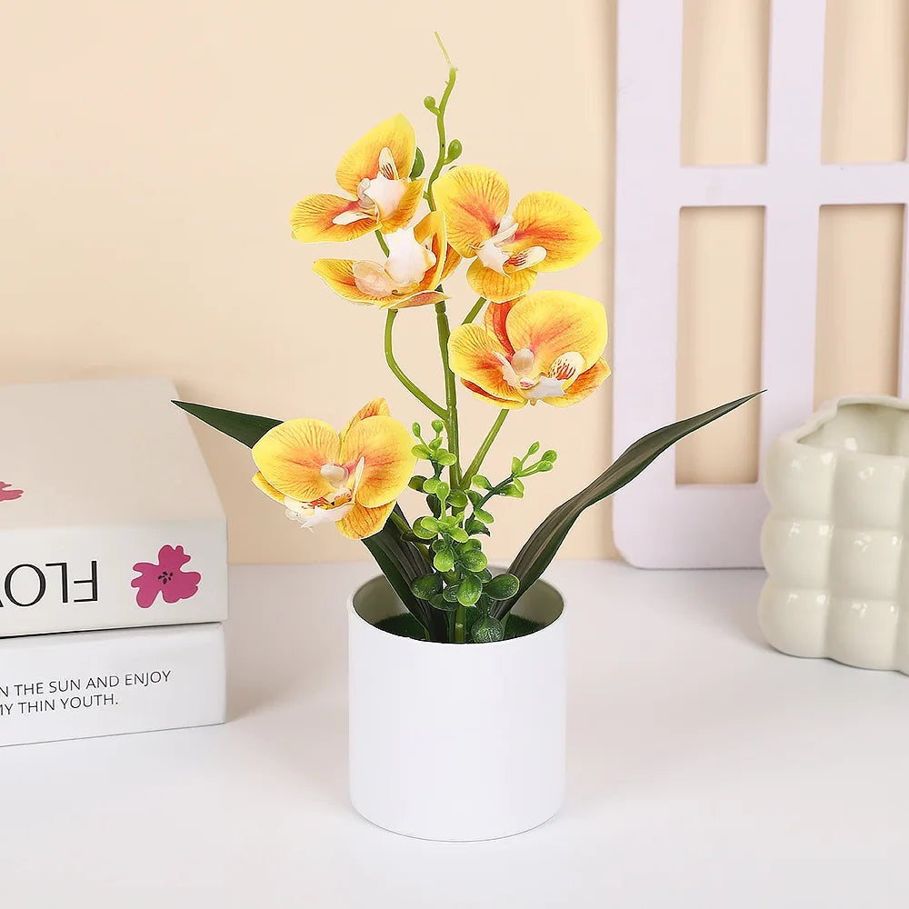 plantes artificielles orchidées rose jaune violet pots blancs modernes décoration intérieure