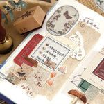 étiquettes autocollantes vintage fleurs papillons motifs géométriques beige marron vert rose noir blanc