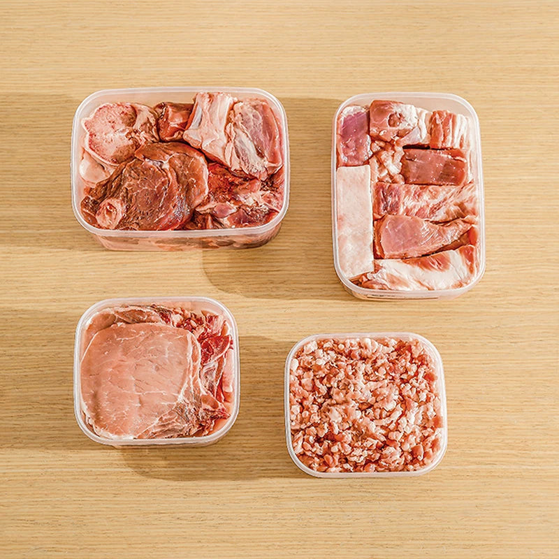 boîtes conservation alimentaires transparentes modernes poignées étiquettes fruits légumes viandes