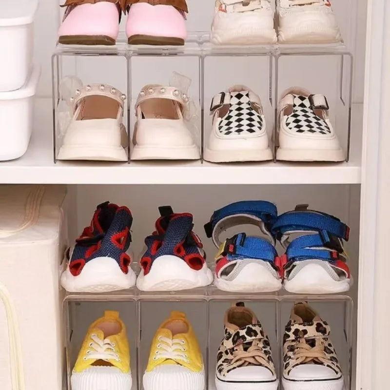rangements chaussures enfants transparent moderne clips reutilisable carreaux léopard lisse
