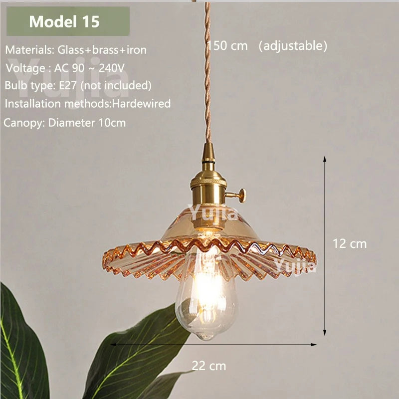 suspension lumineuse vintage transparente relief doré éclairage rétro chambre salon