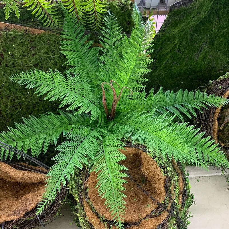 plantes artificielles fougère boston feuilles vertes jaunes decoration exterieure intérieure naturelle réaliste