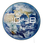horloge murale moderne terrestre bleue océans continents numérique 30cm blanc