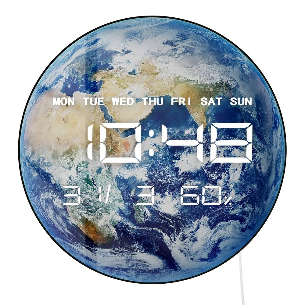 horloge murale moderne terrestre bleue océans continents numérique 30cm blanc