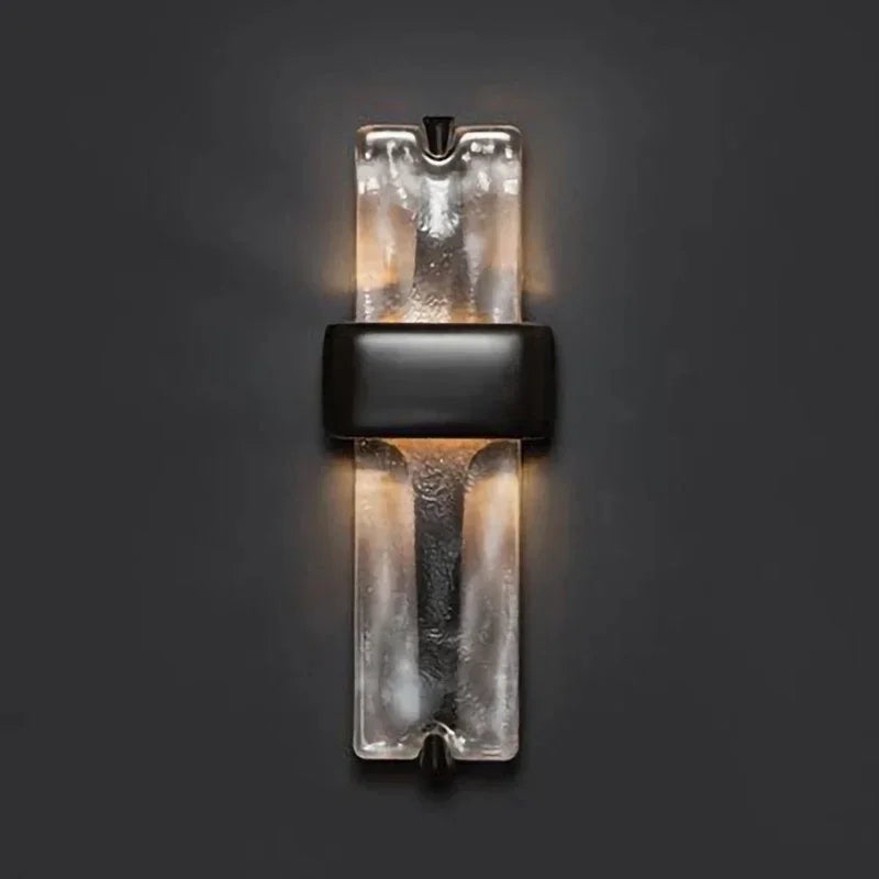 applique murale moderne verre texturé noir ambré transparent inclusion bulle fixée led