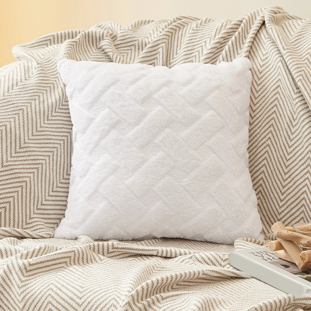 taies d'oreiller modernes douces tissage losanges rose clair gris beige opaques