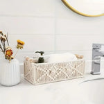 panier rangement tressé bohème motif floral blanc crème robuste utilisation multiple empilable rustic