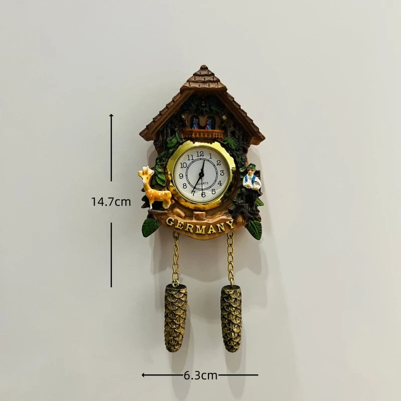 horloge pendule alpine animaux paysages aimants réfrigerateur texte traditionnel