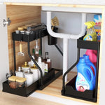rack rangement noir moderne bouteilles nettoyants cuisine salle bain