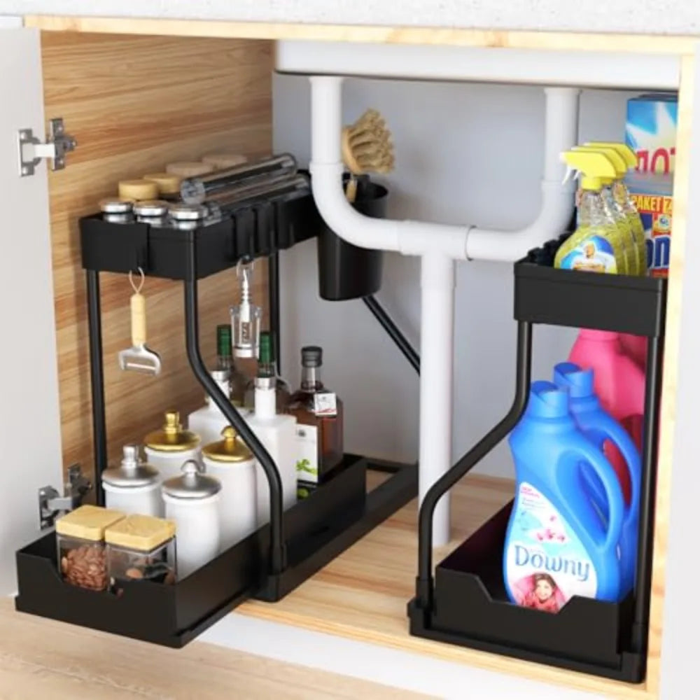 rack rangement noir moderne bouteilles nettoyants cuisine salle bain