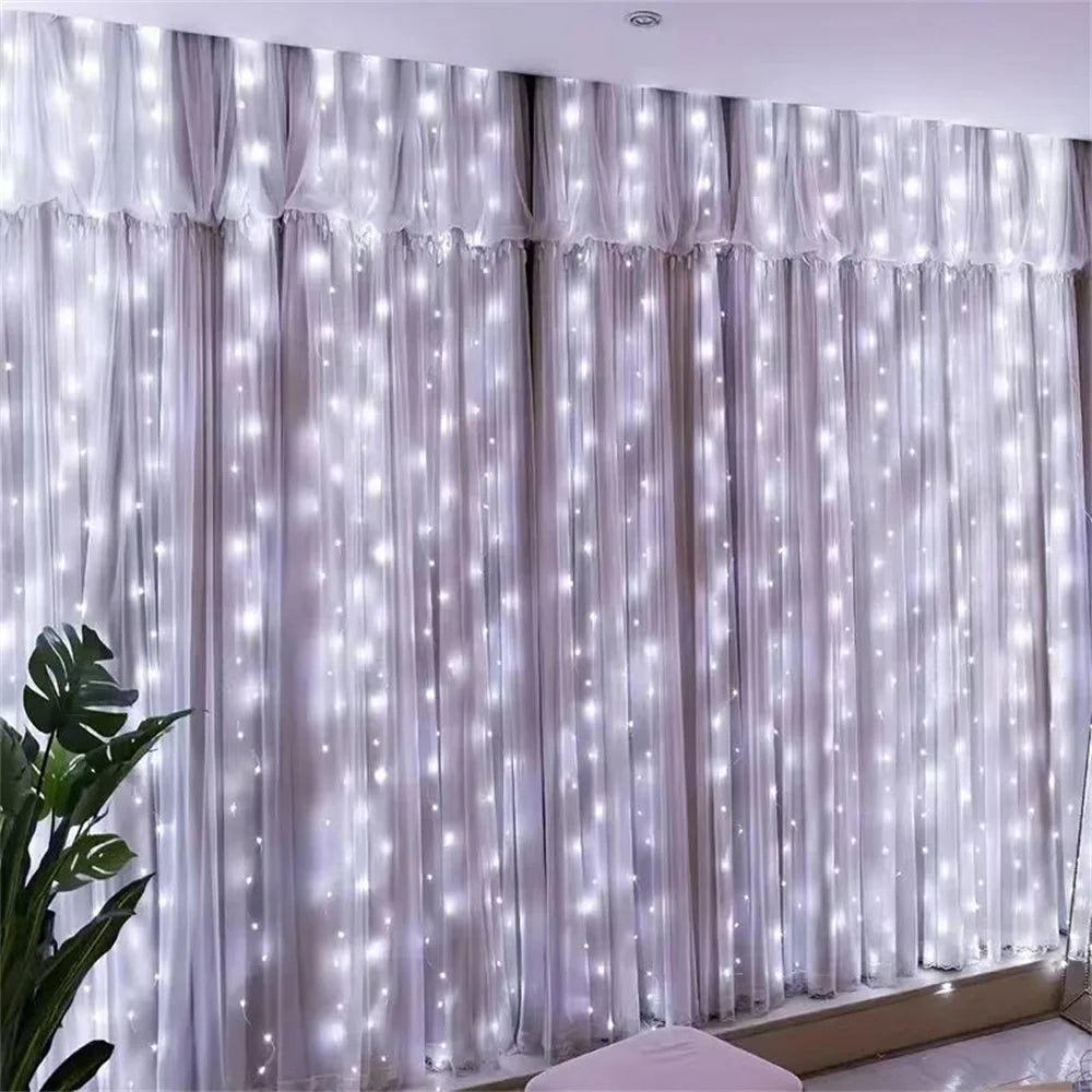 rideau lumineux led blanc translucide 3m 3m 300 leds moderne sans batterie festive decoration