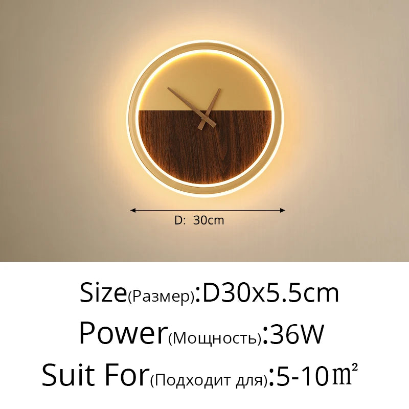 applique murale moderne horloge LED contemporain éclairage quotidien noir doré fixée mur