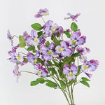 bouquet artificiel violet blanc jaune fleurs motifs feuilles vertes decoration maison anniversaire mariage