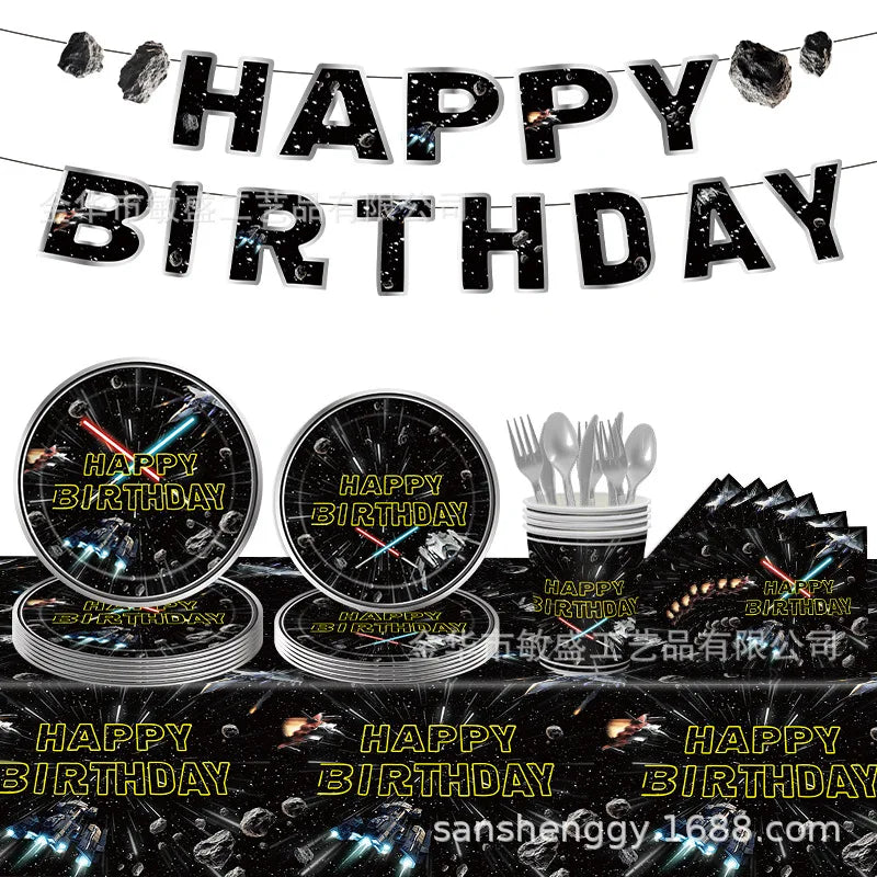 serviettes assiettes gobelets nappe star wars anniversaire espace vaisseaux spatiaux étoiles sabres laser jetables