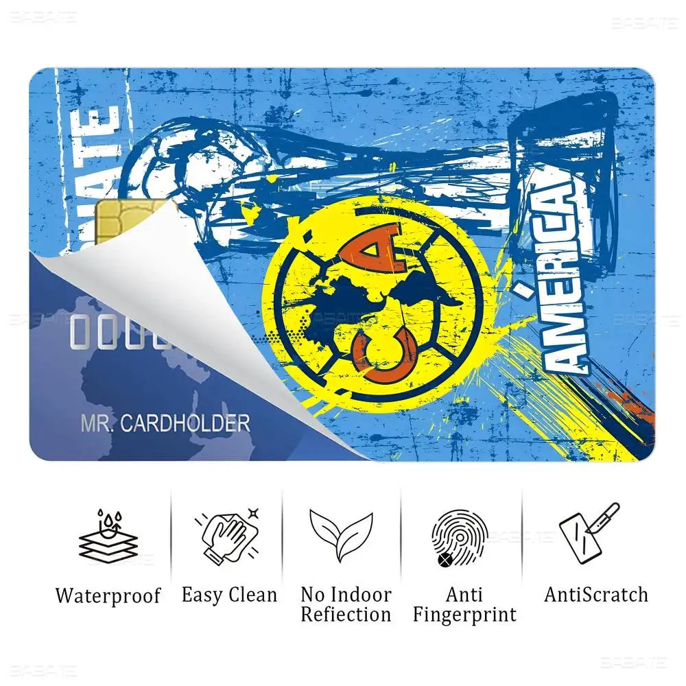 sticker autocollant cartes bancaires club américa dessin animé oiseau stylisé waterproof réutilisable bleu jaune