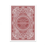 L'image représente une carte de jeu décorative avec un motif ornemental complexe et un message motivant: "Si vous ne pouvez pas changer les cartes, changez comment vous jouez votre main.