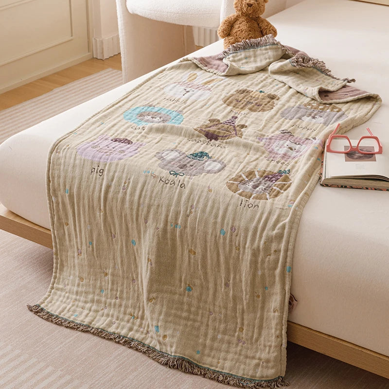 couverture coton animaux motifs douce bébé enfant jacquard absorbante multifacteurs rose gris blanc