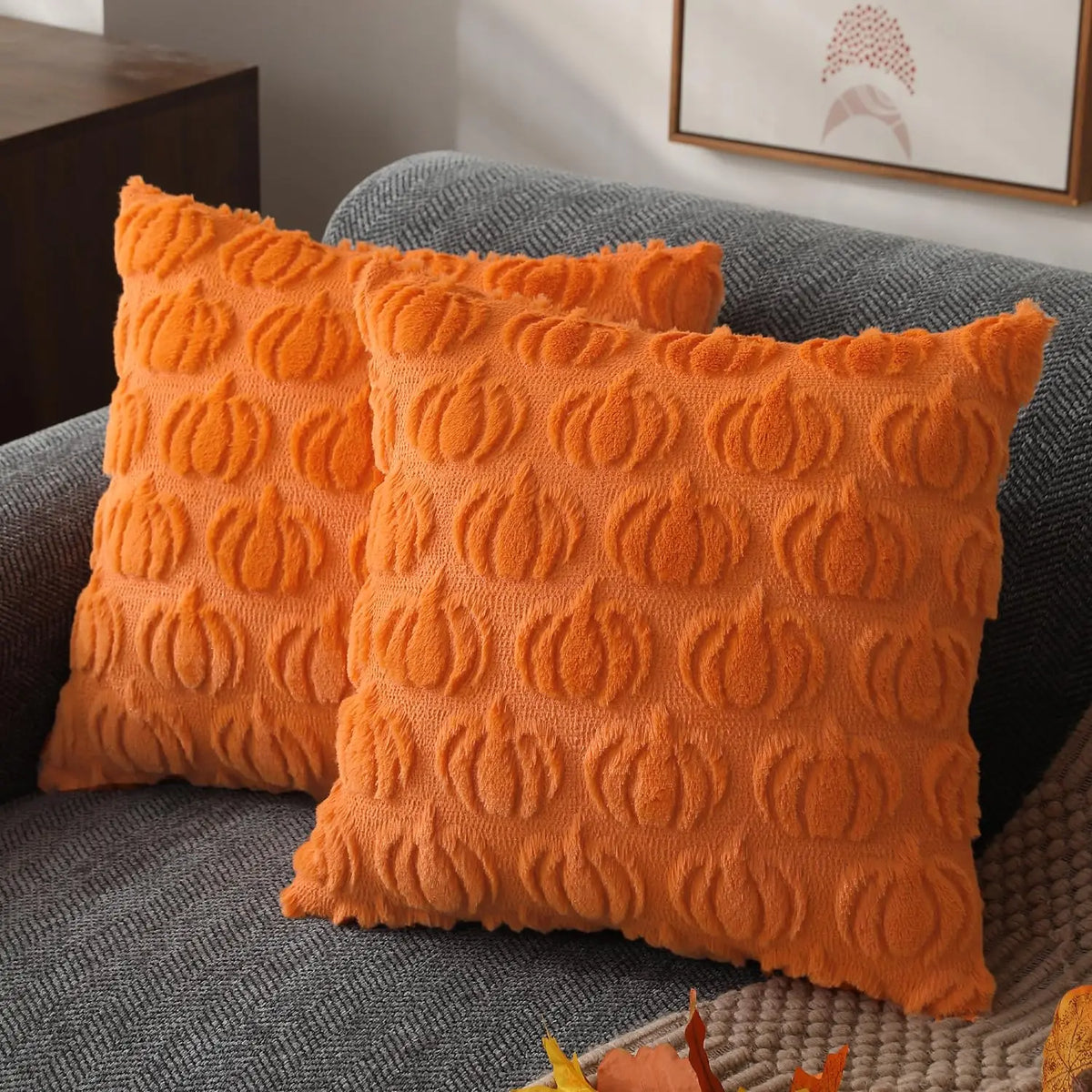 coussin carré orange citrouille automne décoration halloween zip invisible garnissage blanc polyester cotton