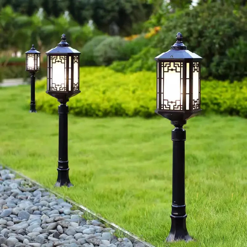 lampe jardin led moderne noir bronze ip65 extérieure ajourée classique