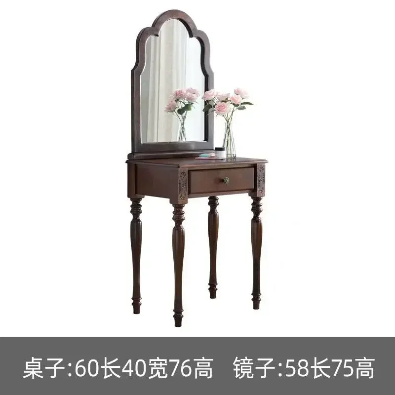 maquillage classique miroir intégré tabouret cuir bois chêne marronclair multifonctionnel chambre