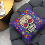 lot taies d'oreiller carrées crâne mexicain fleurs pop art violet bleu rose