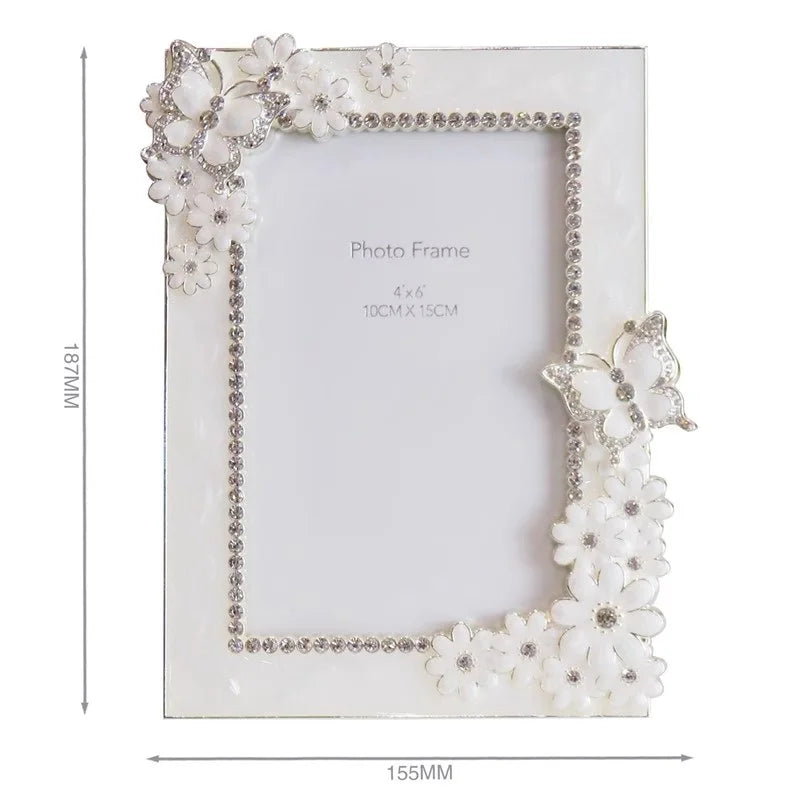 cadre photo résine blanc fleurs taches brunes strass classique 4x6 pouces adhésif