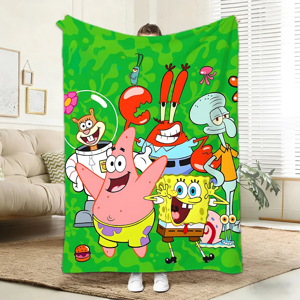 couverture polaire dessin animé bob l'éponge multicolore bleu vert enfant moderne hand wash toutes