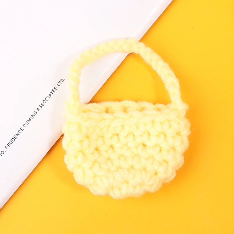 sac main miniature blanc marron texture tissée poignées détachables accessoire poupée classique simple 12