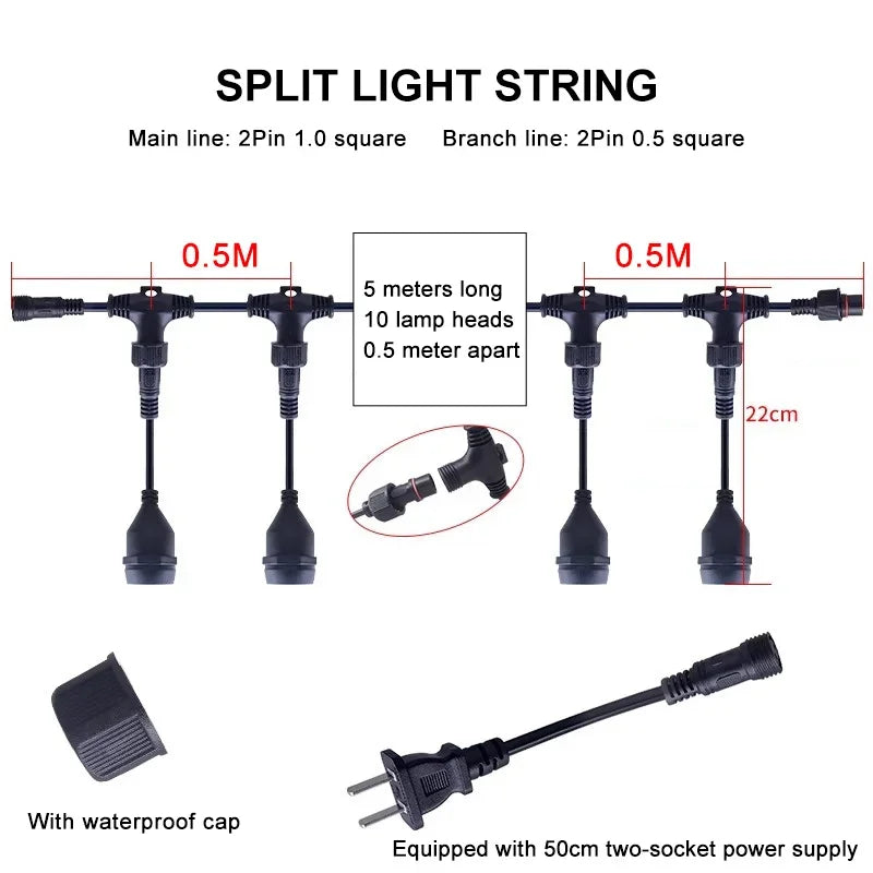 chaîne lumineuse noire led transparente moderne 10 20 lampes clips étanches camping mariage