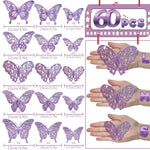 papillons décoratifs bleu violet doré glitter 3d adhésifs décoration anniversaire mariage noël