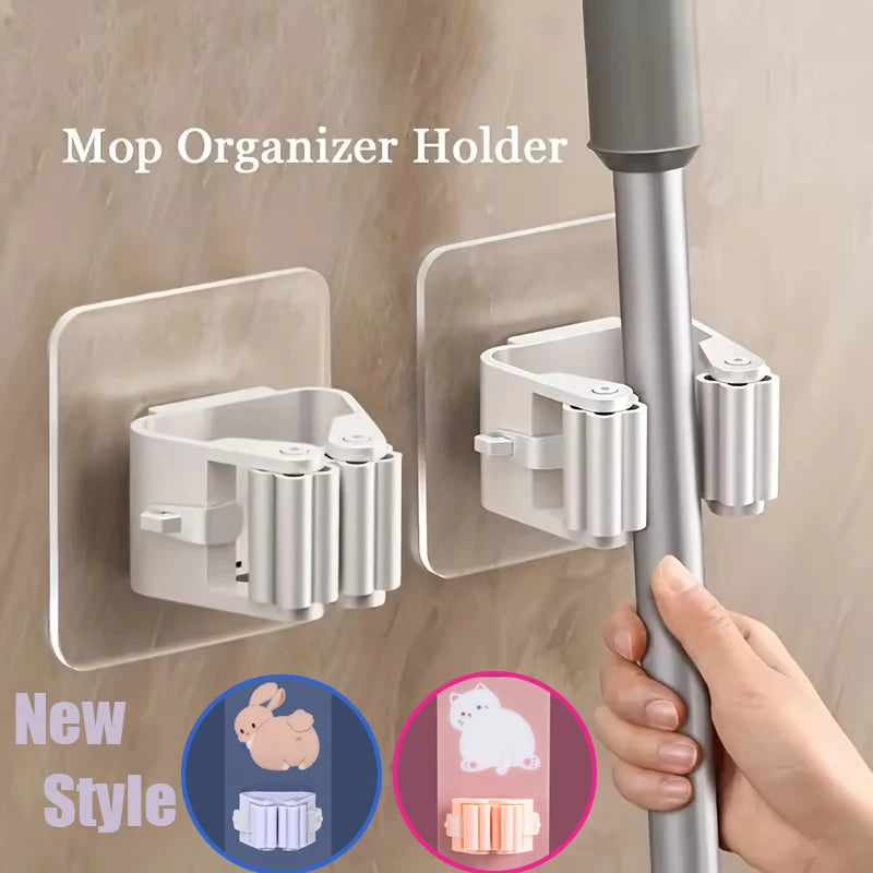 organisateur balai mural adhésif gris clair moderne rangement outils mops salle bains cuisine