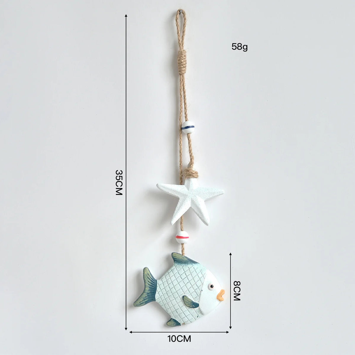 décoration murale poisson bois rayures pois bleu clair blanc vintage corde nouée