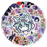 sticker anime personnages illustration manga violet noir blanc rose vert bleu rouge beige 10pcs