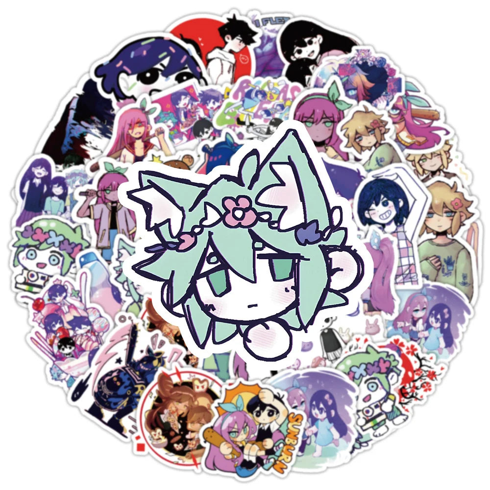 sticker anime personnages illustration manga violet noir blanc rose vert bleu rouge beige 10pcs