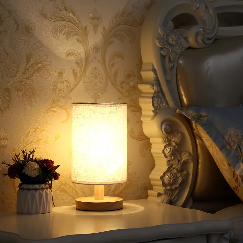 lampe table moderne abat jour lin bois naturel élégante chambre veilleuse éclairage led nordique