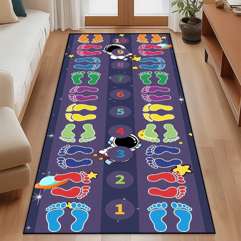 tapis enfant espace astronautes fusées motifs pieds colorés numéro 10 bleu rouge jaune vert